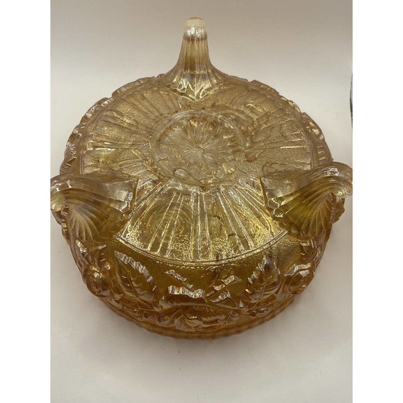 Vintage Imperial Glass Marigold Yellow Rose Sawtooth Footed Bowl - Picture 6 of 10